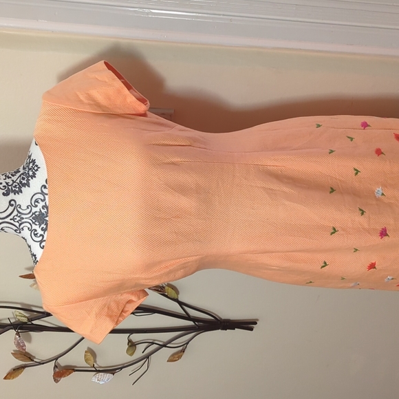 Vintage peach dress flowers & vines - Picture 3 of 10